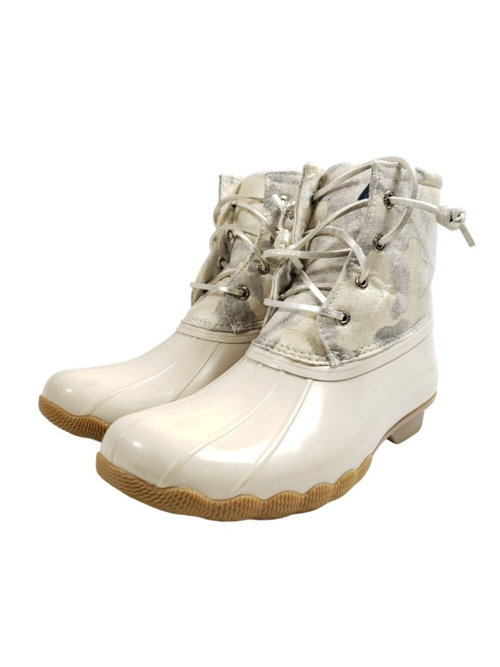 Sperry Womens Size 4 Duck Boots Camo Print Textile & PU Uppers Beige/Tan